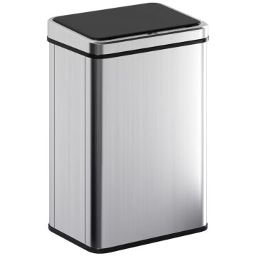 Homcom 40l Sensor Bin With Quiet Soft-close Lid, Automatic Touchless Motion Sensor Kitchen Bin With Fingerprint Resistant Stainless Steel For Hygienic Gyms, Home Office Use, Silver Tone