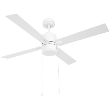 Homcom Ceiling Fan With Led Light, Flush Mount Ceiling Fan Lights With Reversible Blades, Pull-chain, White And Natural Tone