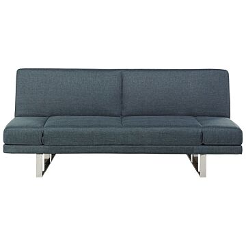 Sofa Bed Dark Blue Fabric Upholstery 4 Seater Click Clack Mechanism Adjustable Armrests Beliani