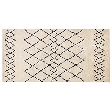 Area Rug Beige And Black Polyester Fabric 80 X 150 Cm Geometric Pattern Rectangular Beliani