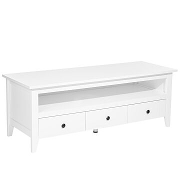 Tv Stand White Tv Up To 61ʺ Recommended 3 Drawers Cable Management Rustic Beliani