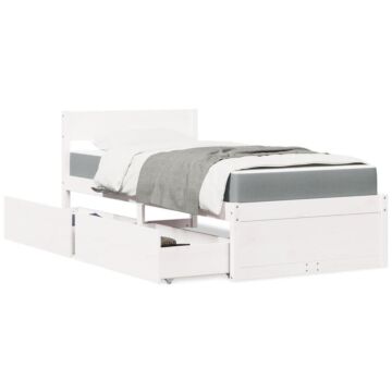 Vidaxl Bed With Drawers And Mattress White 90x190 Cm Single Solid Wood Pine