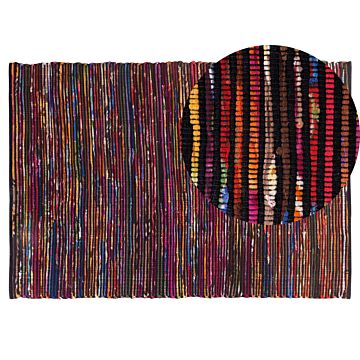 Rug Dark Multicolour Cotton 140 X 200 Cm Rectangular Handmade Boho Eclectic Beliani