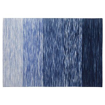 Rug Blue Wool And Polyester 140 X 200 Cm Hand Woven Modern Design Beliani