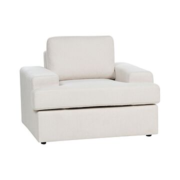 Armchair Light Beige Fabric Upholstered Cushioned Thickly Padded Backrest Classic Living Room Couch Beliani