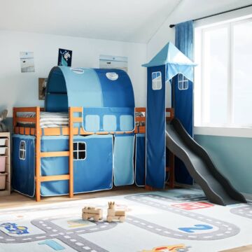 Vidaxl Kids' Loft Bed With Tower Blue 90x190 Cm Solid Wood Pine