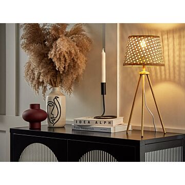 Table Lamp Rattan Natural Bedside Table Light Ambient Lighting Boho Style Living Room Bedroom Beliani
