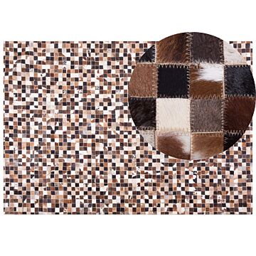 Area Rug Multicolour Leather 160 X 230 Cm Patchwork Cowhide Mosaic Rectangular Modern Beliani