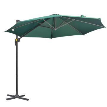 Outsunny 3 X 3(m) Cantilever Parasol With Cross Base, Garden Umbrella With 360° Rotation, Crank Handle And Tilt For Outdoor, Patio, Green