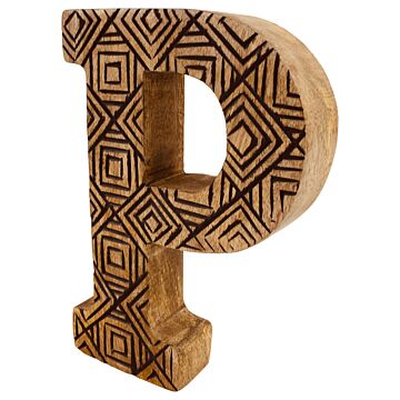 Hand Carved Wooden Geometric Letter P