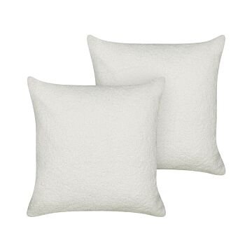 Set Of 2 Decorative Cushions White Boucle 45 X 45 Cm Woven Removable With Zipper Boho Decor Accessories Beliani