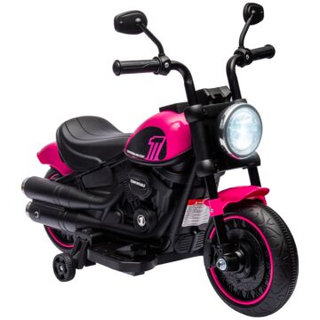 Homcom 6v Electric Motorbike With Training Wheels, One-button Start - Pink