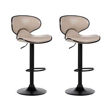 Set Of 2 Bar Chairs Light Beige Faux Leather Upholstery Footstool Swivel Gas Lift Adjustable Height Glamour Beliani
