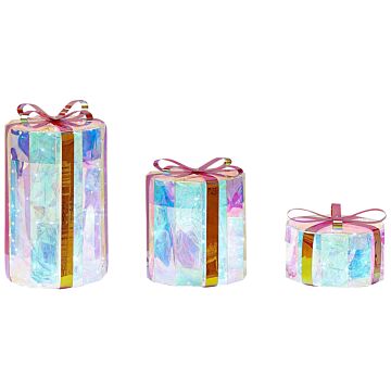 Set Of 3 Outdoor Led Decoration Multicolour Metal 30 X 20 X 20 Cm Christmas Gifts Presents Seasonal Accessory Garden Home Décor With Lights Beliani