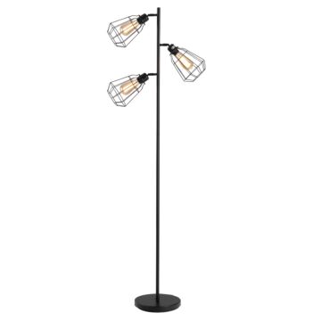 Homcom Retro Practical Tree Floor Lamp 3 Angle Adjustable Lampshade Steel Base For Living Room Bedroom Office Black 165cm