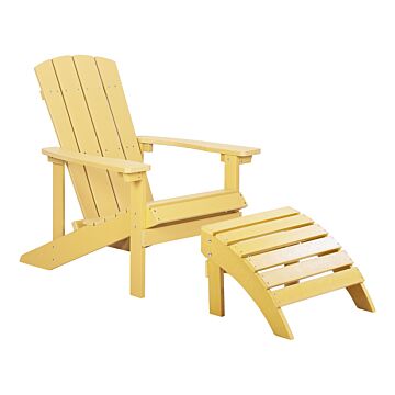 Garden Chair Yellow Plastic Wood With Footstool Weather Resistant Modern Style Beliani