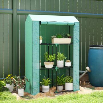 Outsunny 40 X 100cm Three Shelf Steel Frame Greenhouse - Green