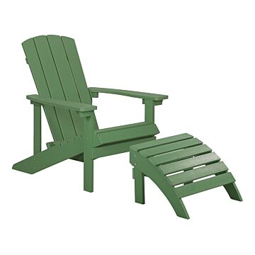 Garden Chair Green Plastic Wood With Footstool Weather Resistant Modern Style Beliani