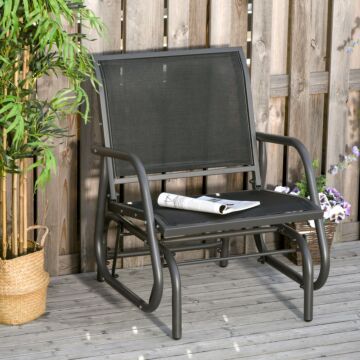 Outsunny Outdoor Gliding Swing Chair Garden Seat W/ Mesh Seat Curved Back Steel Frame Armrests Comfortable Lounge Furniture Dark Grey Black