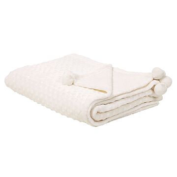 Blanket Cream Throw 150 X 200 With Pom Poms Popcorn Texture Soft Coverlet Beliani