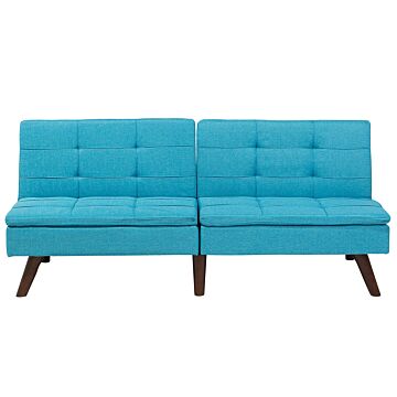 Sofa Bed Blue 3-seater Quilted Upholstery Click Clack Split Back Metal Legs Beliani