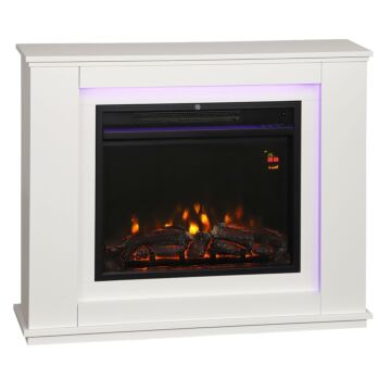 Homcom Electric Fireplace With 12 Colours Realistic Flame Effect & 5 Brightness Levels, 1000w/2000w Inset Electric Fire And Mantel Reach Up To 30 M² Space With Remote & Timer For Living Room, White