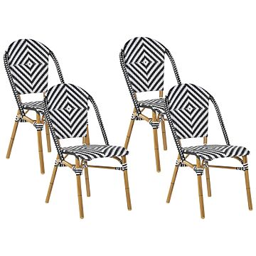 Set Of 4 Garden Chairs Black And White Pe Rattan Seat Aluminium Frame Indoor Outdoor Set Beliani