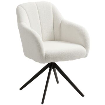 Homcom 360° Swivel Accent Chair, Teddy Fleece Fabric Armchair, Upholstered Tufted Vanity Chair With Steel Legs For Living Room, Bedroom, Home Office, White