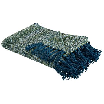 Blanket Blue And Green Acrylic 130 X 170 Cm Tassels Boho Style Living Room Bedroom Accent Piece Beliani