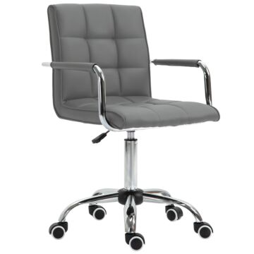 Vinsetto Mid Back Pu Leather Home Office Desk Chair Swivel Computer Chair With Arm, Wheels, Adjustable Height, Grey