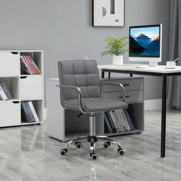 Vinsetto Mid Back Pu Leather Home Office Desk Chair Swivel Computer Chair With Arm, Wheels, Adjustable Height, Grey
