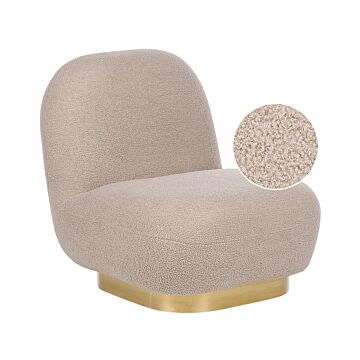 Armchair Beige Boucle Fabric Soft Gold Base Contemporary Glam Art Decor Style Beliani