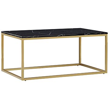 Coffee Table Black Marble Effect Gold Metal Legs 100 X 60 Cm Rectangular Industrial Glam Beliani