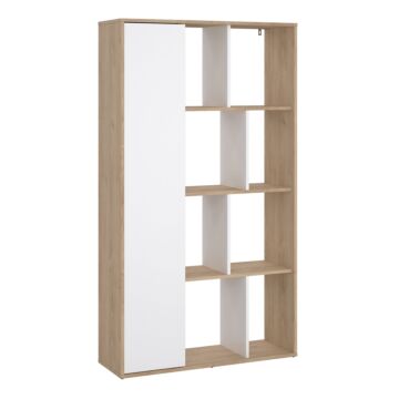 Maze Bookcase With 1 Door In Jackson Hickory And White High Gloss