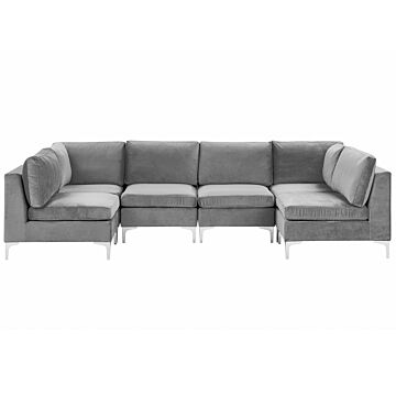 Modular Sofa Grey Velvet U Shape 6 Seater Silver Metal Legs Glamour Style Beliani