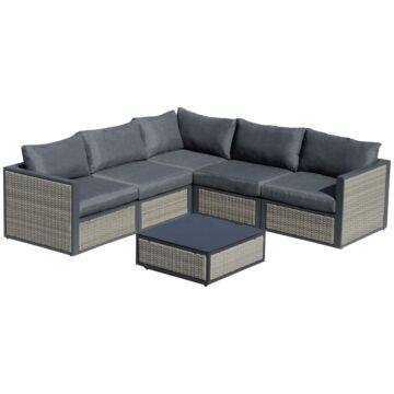 Outsunny 5-seater Garden Pe Rattan Sofa Sofa Set W/ Coffee Table And Padded Cushion, Grey