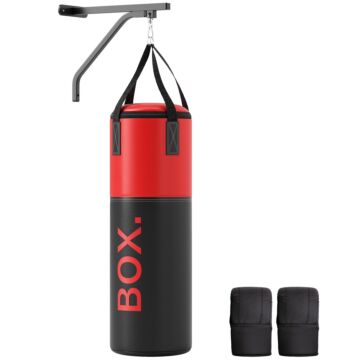 Sportnow Unfilled Punching Bag Set With Boxing Bag Bracket, Boxing Gloves, Hand Wraps And 360° Swivel Hook