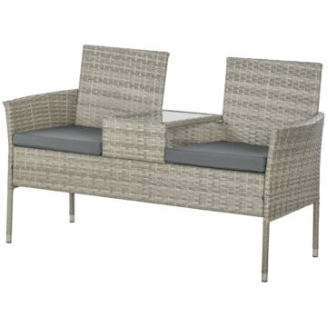 Outsunny Two-seat Rattan Chair, With Middle Table - Mixed Grey