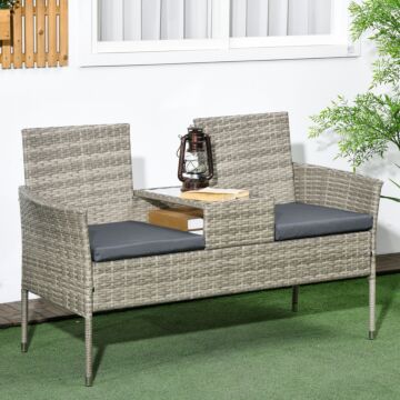 Outsunny Two-seat Rattan Chair, With Middle Table - Mixed Grey