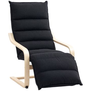 Homcom Birch Wood Lounge Chair, Upholstered Recliner Lounge Seat With Adjustable Footrest, Modern Armchair For Living Room, Bedroom, Balcony, Office, Black