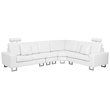Corner Sofa White Leather Upholstery Left Hand Orientation With Adjustable Headrests Beliani