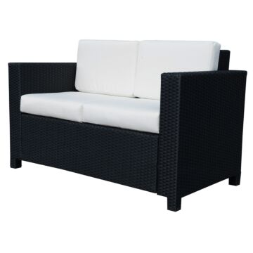 Outsunny Garden Rattan Sofa 2 Seater Outdoor Garden Wicker Weave Furniture Patio 2-seater Double Couch Loveseat Black