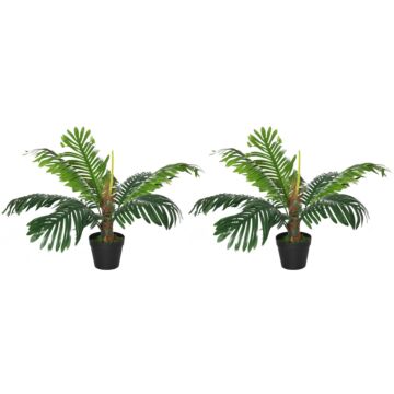 Outsunny 2 Pack 60cm Artificial Palm Tree Decorative Plant With Nursery Pot, Fake Tropical Tree For Indoor Outdoor Décor