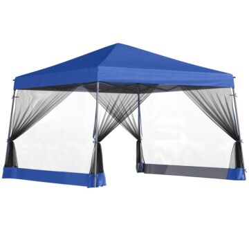 Outsunny 3.6 X 3.6m Outdoor Garden Pop-up Gazebo Canopy Tent Sun Shade Event Shelter Folding With Mesh Screen Side Walls - Blue