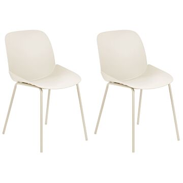 Set Of 2 Dining Chairs Beige Plastic Deep Seat Contemporary Modern Design Dining Room Seating Beliani