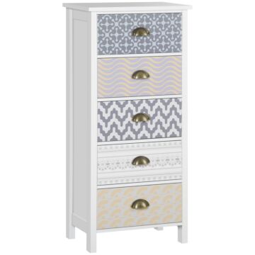 Homcom Chest Of Drawers, 5-drawer Tallboy Dresser With Metal Handles, Storage Cabinet Unit For Living Room, Bedroom