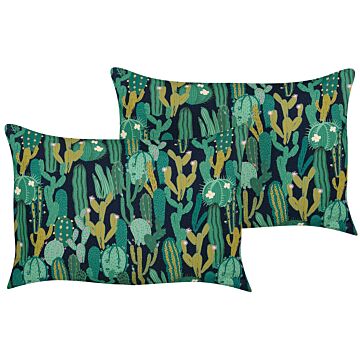 Set Of 2 Garden Cushions Green Polyester Cactus Pattern 40 X 60 Cm Rectangular Modern Outdoor Patio Water Resistant Beliani