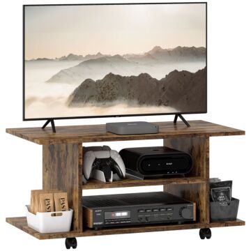 Homcom Modern Tv Cabinet Stand Storage Shelves Table Mobile Bedroom Furniture Bookshelf Bookcase Rustic Brown