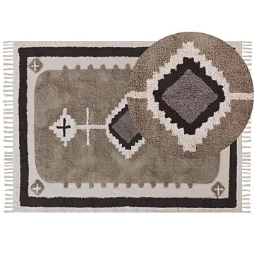 Area Rug Beige Cotton 160 X 230 Cm Tufted Traditional Abstract Pattern Tassels Living Room Bedroom Beliani