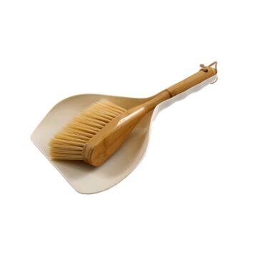 Cream Dustpan & Bamboo Wooden Brush